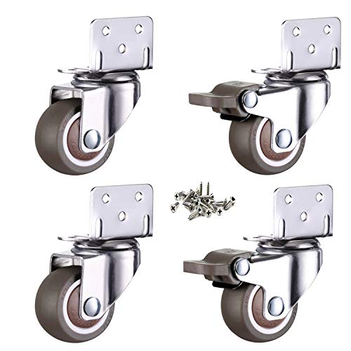 4 ruedas giratorias pequeñas para muebles, 32 mm con freno, placa de montaje en L, adecuadas para muebles, soporte para flores, belén (32 mm)