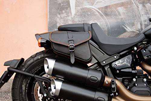 Alforja Lado Derecho para los Modelos Harley Davidson Softail 2018-2020 Fat Bob, Street Bob, Low Rider y Slim, Costura Naranja Fabricado en Italia ENDSCUOIO