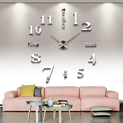 Asvert Reloj de Pared 3D Silencioso DIY de Material Acrílico con Números Adhesivos (Efecto de Espejo) y Agujas EVA para Decoración de Hogar (Estilo 1)