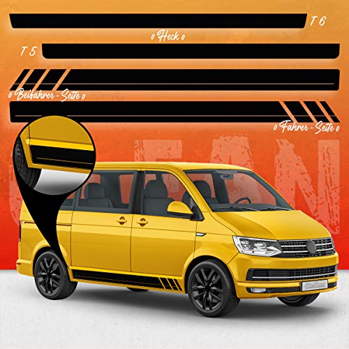 Auto-Dress® - Juego de adhesivos para VW T4, T5 y T6 Bus en su elección de color - Diseño: Clean Racing (oro 191, distancia larga entre ruedas)