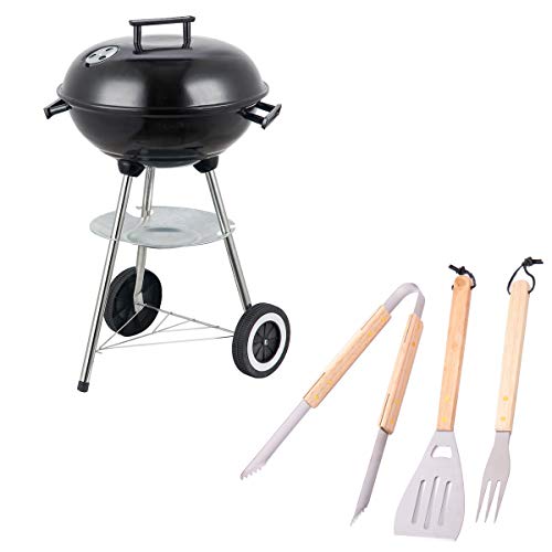 Barbacoa de carbón con Parrilla y Ruedas de Acero Negra - LOLAhome (Redonda con tapa, Con accesorios) Barbacoa de carbón con Parrilla y Ruedas de Acero Negra - LOLAhome (Redonda con tapa, Con accesorios)