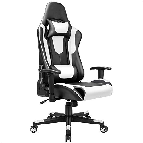 BASETBL Silla Gaming, Silla Gamer Ergonómico, Silla Racing Computadora Respaldo Alto, Silla de Juego Regulable en Altura, Reposacabezas y Soporte Lumbar, Silla de Oficina para Ordenador de Cuero PU