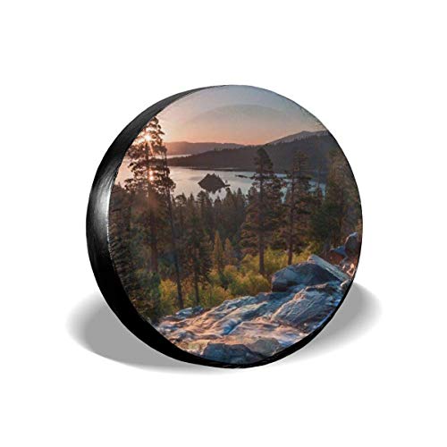 Belleeer Cubierta DE LA Rueda, Idyllic American Landscape Waterfall Into The Forest Traveling Theme Romantic Wheel Cover with PVC Leather Waterproof Dust-Proof Fit for Jeep