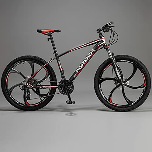 Bicicleta De Montaña para Hombres De 26 Pulgadas, Bicicleta De Aluminio Rockrider De 21 Velocidades con Cambio Shimano, Bicicleta Resistente A Los Golpes para Adultos,Black Red