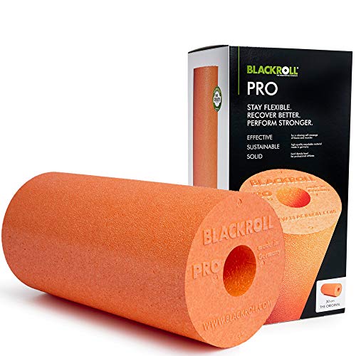 BLACKROLL® Pro Faszienrolle - Rodillo de masaje profesional para fascia (dureza dura) + tarjeta de ejercicios, color naranja