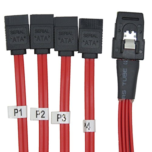 CABLEDECONN 0.5M Red Mini SAS 36P SFF-8087 To 7P SATA HDD Fanout Wihout Latch Cable