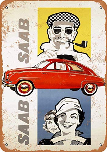 Cartel de metal con aspecto vintage de Saab Automobiles de 20 x 30 cm