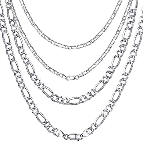 ChainsHouse 3MM Cadena de Plata Hombre Chico Chain 50cm Figaro Collar Plata Sterling Silver Boys Necklace