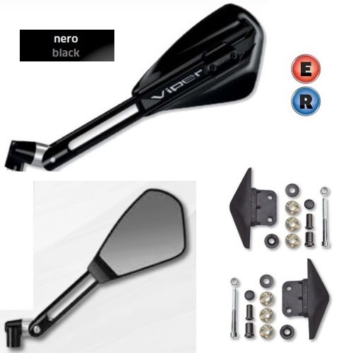 Compatible con Yamaha T-Max 530 ABS 2012 – 2017 Par de espejos Far Viper Line 1 Retrovisor de manillar de aluminio homologado negro 7198 + 7199 + Kit de montaje específico G18BB7047D+S