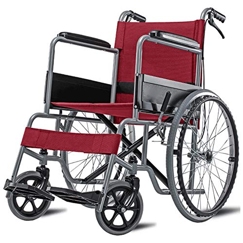 D-Q Plegable silla de ruedas silla de ruedas ligera for mayores usuarios discapacitados movilidad Turismo y sillas de ruedas Sólo 13kg con el frente y trasero Freno de mano ( Color : Red )