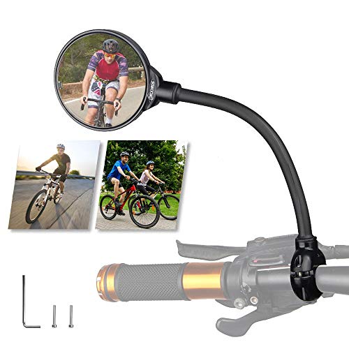 Eco Memos Espejo para Bici para Manillar de 22-35 mm - Espejo Retrovisor de Bici de Gran Angular Giratorio de 360 ° con Manguera Ajustable y Espejo Convexo HD, Diámetro: 8 cm (1 Pc)