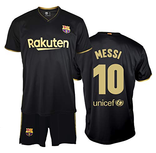 FC. Barcelona Conjunto Camiseta y pantalón Replica 2ª EQ Temporada 20/21 Infantil - Producto con Licencia - Dorsal 10 Messi - 100% Poliéster - Talla 14 años