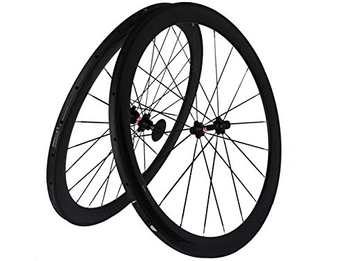 Flyxii Lot de 2 jantes de vélo de route tubulaires en carbone 3K, largeur 50 mm, avec moyeu arrière compatible Shimano à 8, 9, 10, 11 vitesses