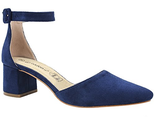 Greatonu Zapatos de Tacón Ancho Básico Popular Azul de Cita y Fiesta para Mujer Tamaño 39 EU