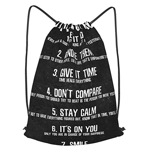 huagu Mochila Con Cordones Unisex,Siete reglas de la vida en el patrón de fondo negro,Bolso con Cordón Impermeable para Nadar/Surfear/Viajar/Hacer Senderismo/Yoga/Deportes huagu Mochila Con Cordones Unisex,Siete reglas de la vida en el patrón de fondo negro,Bolso con Cordón Impermeable para Nadar/Surfear/Viajar/Hacer Senderismo/Yoga/Deportes