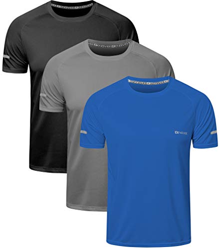 HUAKANG 3 Piezas Camiseta Hombre de Manga Corta Camiseta Hombre de Secado Rápido Ropa Deportiva Hombre para Correr(Black Grey Blue -L)