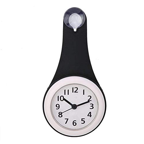 Iwinna Small Wall Clock, Bathroom Clock Waterproof with Hook for Bathroom Kitchen Bedroom(Black)