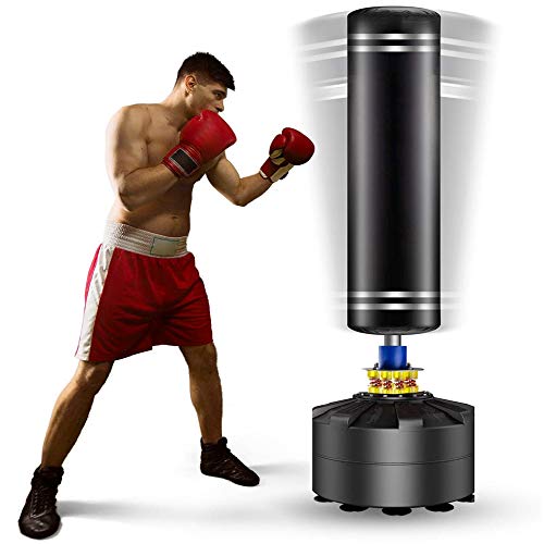 Kitopa Saco de boxeo de pie libre, soporte para saco de boxeo pesado con base de ventosa para adultos y jóvenes hombres como máximo 82,6 kg de soporte de kickboxing bolsas de kickboxing (color negro)