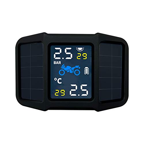 KKmoon Monitor Presión Neumáticos Moto, TPMS Moto Energía Solar con 2 Sensores Externos Pantalla de Temperatura de Presión en Tiempo Real