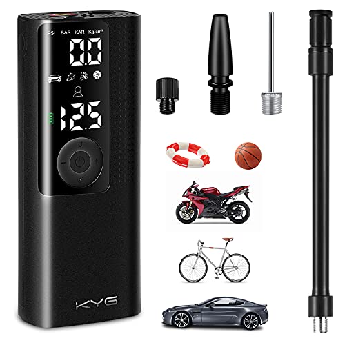 KYG Compresor de Aire Portátil Inflador Ruedas con Función Desinflado Mini Bomba Neumáticos de Batería Recargable 120PSI Manómetro Doble para Coche, Bici, Moto, Balones y Otros Inflables