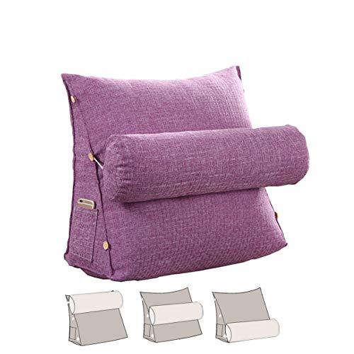 L/S Cojín de respaldo lila para sofá con cojín cervical, cojín de lectura, sofá triangular, cojín de apoyo para la espalda con cojín cervical