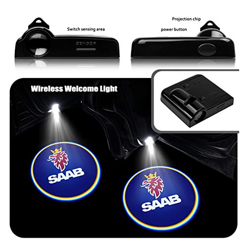 Luz de Bienvenida a la Puerta Puerta 2 Piezas de Car Styling inalámbrica del proyector LED de luz Bienvenido Sombra del Fantasma de la luz Compatible con Saab 9-3 9-5 900 9000 93 95 Accesorios Luz de