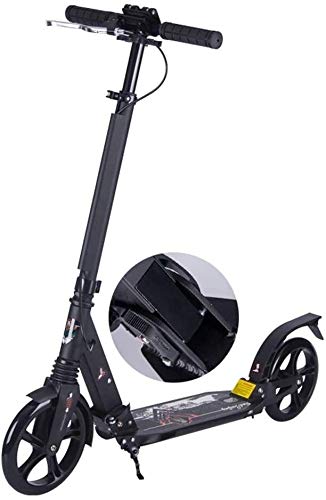 LYC Patinetes de patada para adultos no eléctricos con freno de mano, scooters plegables y ruedas grandes, soporte de 100 kg, negro