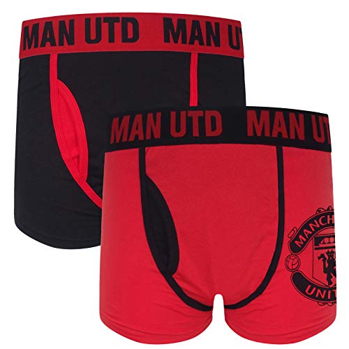 Manchester United FC - Calzoncillos Oficiales de Estilo bóxer - para Hombre - con el Escudo del Club - Pack 2 Unidades Rojo - L