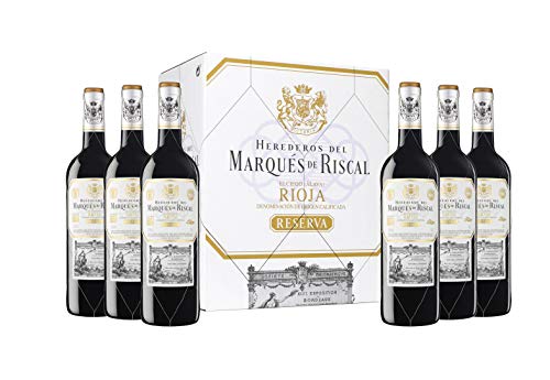 Marques De Riscal - Vino tinto Reserva Denominación de Origen Calificada Rioja, Variedad Tempranillo, 24 meses en barrica - Estuche 6 botellas x 750 ml - Total: 4500 ml