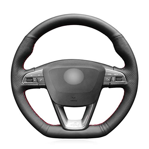 MEWANT Cubierta Del Volante Hecha De Cuero Auténtico para Seat Leon (FR|CUPRA)/Ibiza (FR|CUPRA)/Alhambra (FR Line)/Arona FR/Ateca FR/Toledo FR MEWANT Cubierta Del Volante Hecha De Cuero Auténtico para Seat Leon (FR|CUPRA)/Ibiza (FR|CUPRA)/Alhambra (FR Line)/Arona FR/Ateca FR/Toledo FR