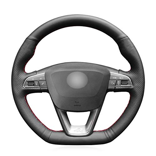 MEWANT Cubierta Del Volante Hecha De Cuero Auténtico para Seat Leon (FR|CUPRA)/Ibiza (FR|CUPRA)/Alhambra (FR Line)/Arona FR/Ateca FR/Toledo FR