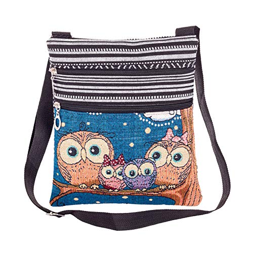 MoGist Bolsa de playa estilo nacional a rayas con búho, patrón de búho, bolso de mano para mujer, bolso de la compra (Style1)