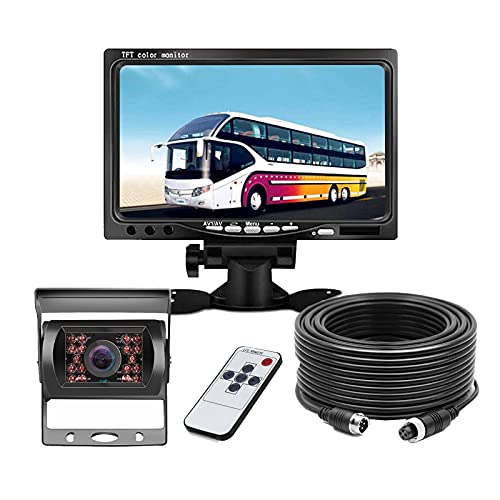 Monitor TFT LCD de 7 pulgadas con control remoto de botón táctil, cámara de 4 pines, 18 LED, IP68, impermeable, con cable de extensión de aviación de 10 m para coches, furgonetas, camiones, RVS 65292.