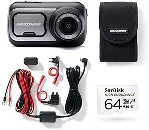 Nextbase 522GW Kit completo de cámara para salpicadero de coche 1080p / 60 fps HD con soporte para pantalla de ventana, kit de alambre duro, tarjeta SD de 64 GB y funda protectora incluida