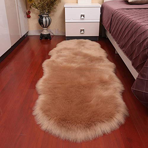 ParZ Luxury Soft Oval Faux Sheepskin Chair Cover Seat Pad Plush Fur Area Rugs for Bedroom, 2×5FT