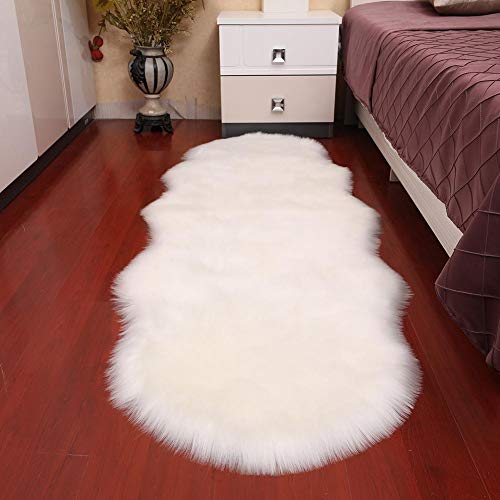 ParZ Luxury Soft Oval Faux Sheepskin Chair Cover Seat Pad Plush Fur Area Rugs for Bedroom, 2×5FT
