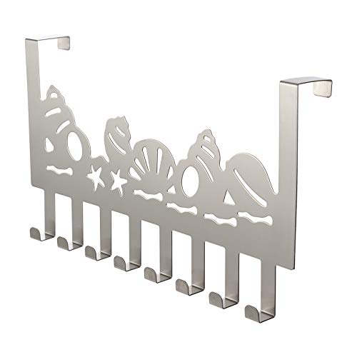 Perchero de sobre Puerta Percha Colgar Puerta - Percha Puerta para Ganchos - Perchero de para Baño, Dormitorio, Cocina, Perchero sin Taladro, Ideal para Abrigos o como Toallero (8 Hooks - Plata)