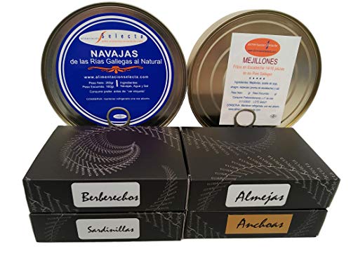 Productos Gourmet de Galicia Selección Oro Rias Baixas Sardinillas Mejillones Berberechos Navajas y Almejas Más Octavillo de Anchoas de Santoña Productos Artesanales 100%