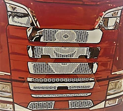 Rejilla frontal cubierta malla espejo pulido decoración de acero inoxidable V8 para SCANIA S 2016+ con DRL