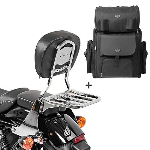 Respaldo SB1 + Bolsa Trasera Compatible para Harley Sportster 1200 Low 07-09 Cromo