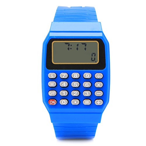 RK-HYTQWR Fashion Child Kid Silicone Date Reloj de Pulsera con calculadora electrónica Multiusos, Azul Reloj con calculadora electrónica, Azul
