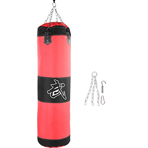 Saco de Boxeo,Bolsa de Entrenamiento de Boxeo Lona Saco de Arena de Boxeo Saco de Boxeo Vacío MMA Muay Thai Kick Boxing Artes Marciales Punching Bag con Cadenas para Niños Adultos(1m-Rojo)