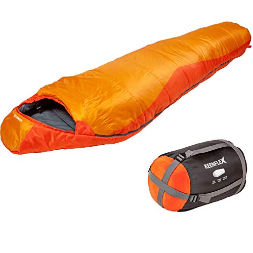 Saco de dormir KeenFlex tipo momia para 3-4 estaciones extra cálido y ligero, compacto, resistente al agua y con control de calor avanzado – ideal para festivales o hacer camping (Naranja) Saco de dormir KeenFlex tipo momia para 3-4 estaciones extra cálido y ligero, compacto, resistente al agua y con control de calor avanzado – ideal para festivales o hacer camping (Naranja)