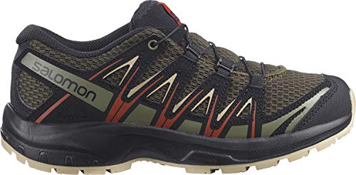 Salomon XA Pro 3D J, Zapatillas Impermeables De Trail Running Y Outdoor Actividades con Sistema Fácil De Lazada, Verde Oliva/Negro (Olive Night/Safari/Rooibos Tea), 38 EU