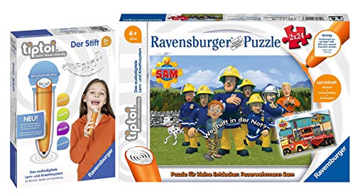 tiptoi Ravensburger 00046 Puzzle para pequeños exploradores: Sam el bombero + bolígrafo Ravensburger 00801 con función de grabación, a partir de 4 años