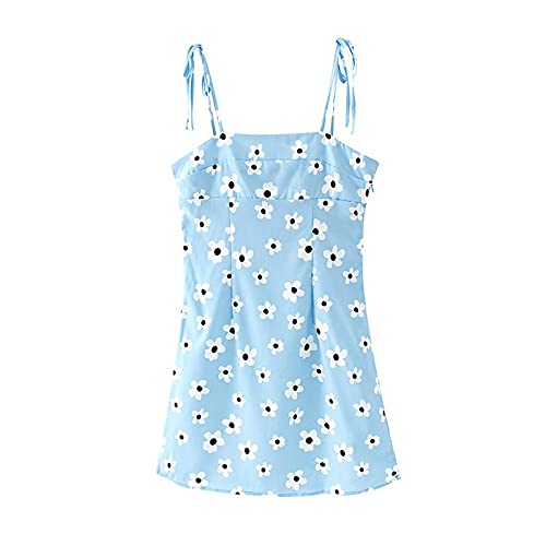 Verano Sexy Correa De Espagueti Vestido Azul Estampado Floral Una Línea De Playa Vestido De Las Mujeres Plisado Sin Respaldo Mini Vestido Verano Sexy Correa De Espagueti Vestido Azul Estampado Floral Una Línea De Playa Vestido De Las Mujeres Plisado Sin Respaldo Mini Vestido