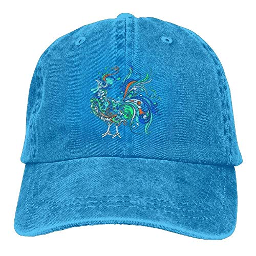 Wdskbg DNeon Rooster Adults Adjustable Cowboy Cap Denim Hat for Outdoor