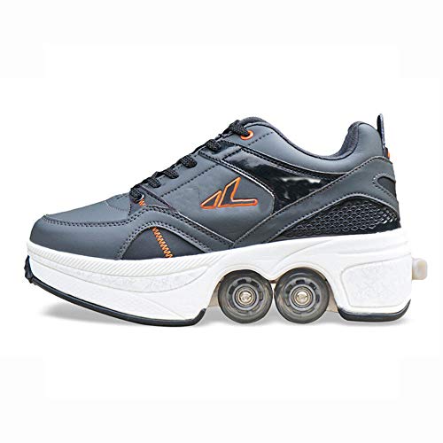 WEDSGTV Deform Wheels Skates Roller Shoes,Zapatillas De Deporte Casuales Patines para Caminar,Hombres Mujeres Runaway Patines De Cuatro Ruedas,F-35