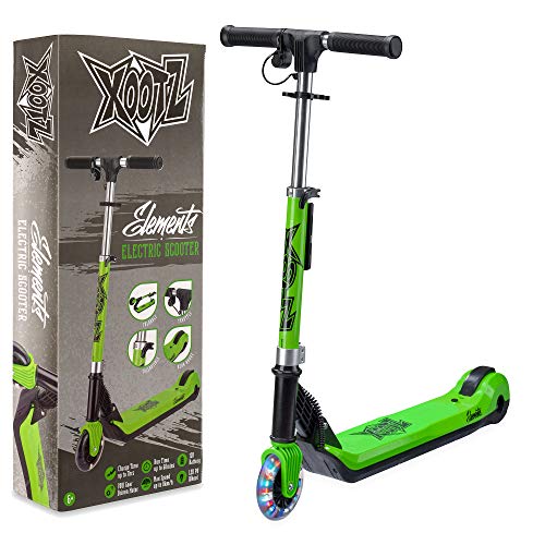 Xootz Scooter eléctrico para niños Plegable con Rueda de luz LED y Manillar Plegable, Elemento, Verde