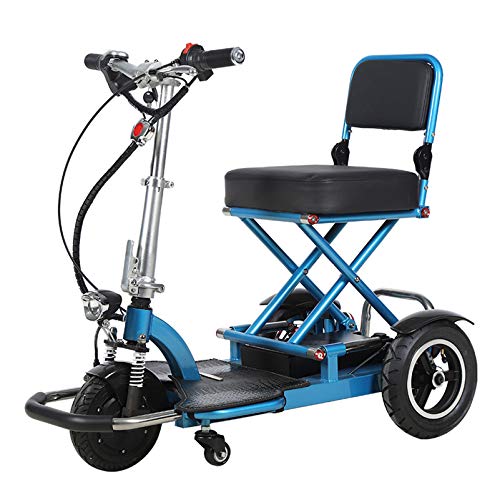 YF-Mirror Mobility Scooters de Movilidad compactos para Adultos - 150 kg de Peso máximo - Neumáticos Grandes de 25 cm - Eléctrico - 3 Ruedas - Azul